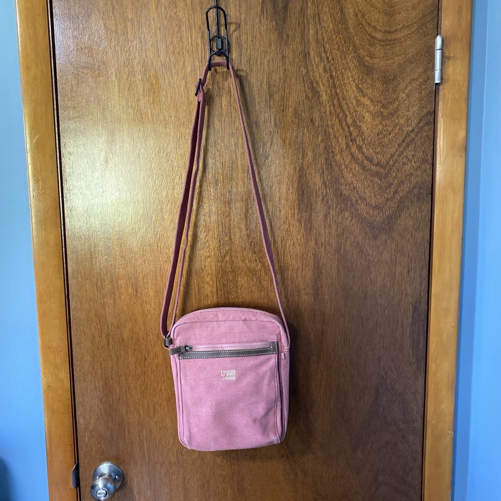 Troop London Canvas Crossbody Bag Pink Medium Travel Workwear Bronze Hardware